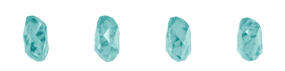 Obraz premium Set of 4 3d objects blue frosted ice isolated on a transparent background. Object index 7. Transparent frosted glass morphism icon. 3d abstract elements for graphic design.