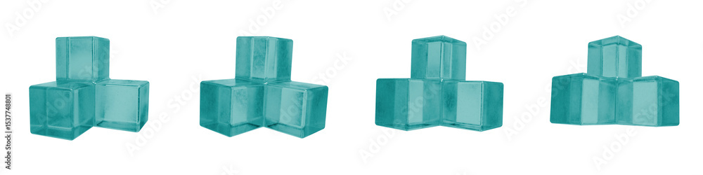 Poster set of 4 3d objects blue frosted ice isolated on a transparent background. object index 19. transpar