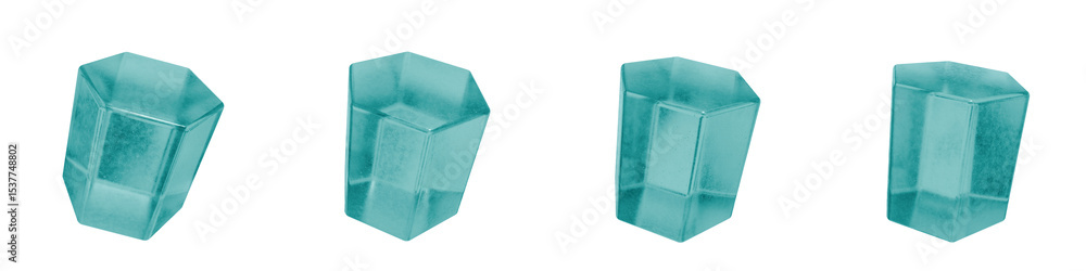 Poster set of 4 3d objects blue frosted ice isolated on a transparent background. object index 17. transpar