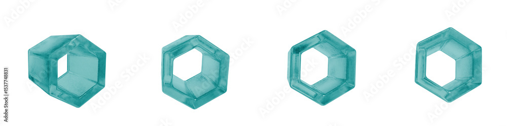 Poster set of 4 3d objects blue frosted ice isolated on a transparent background. object index 21. transpar