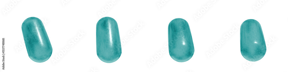 Poster set of 4 3d objects blue frosted ice isolated on a transparent background. object index 22. transpar