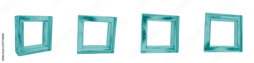 Poster set of 4 3d objects blue frosted ice isolated on a transparent background. object index 23. transpar