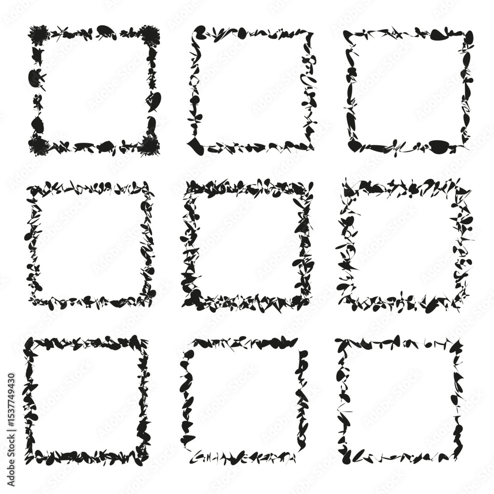 Poster rough square frames. vector shape collection. grunge texture edges. artistic black design.