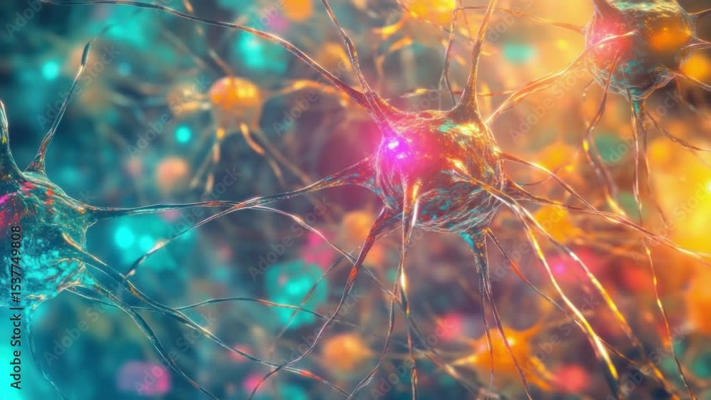Poster neural network: a captivating illustration of a neural network, illuminated with vibrant colors, dep