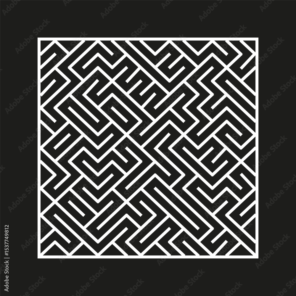 Poster maze vector element. labyrinth square pattern. geometric black design. puzzle background icon.