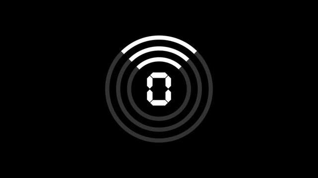 Simple cicle 5 second countdown 5 to 0 second radar animation on balck background. 4K Video