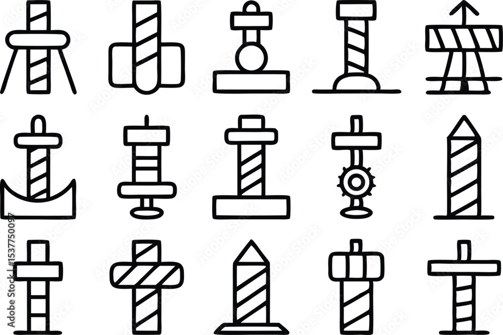 Poster drilling rig icon set outline style icons isolated on transparent background