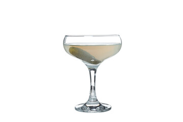PNG, Brine cocktail with pickled cucumber in glass, isolated on white background