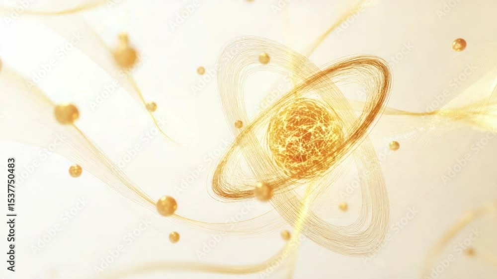 Poster golden atoms in motion: a captivating visual representing the dynamic world of atoms, showcasing a c