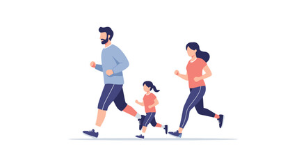 Family Fitness: A Cartoon Illustration of a Family Jogging