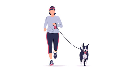 Woman Jogging with Dog: Active Lifestyle Vector Illustration