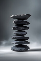 Black and white zen stones stacked in perfect balance, embodying harmony and relaxation