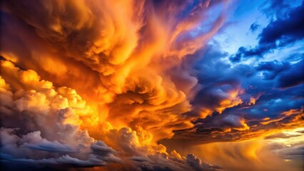 Fiery Sunset Cloudscape A Dramatic Display of Color and Texture in the Evening Sky
