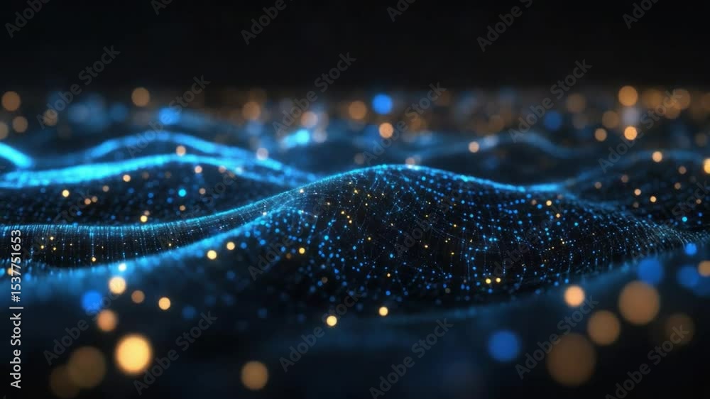 Poster digital serenity: an abstract visualization of data waves, depicting the serene and complex intercon