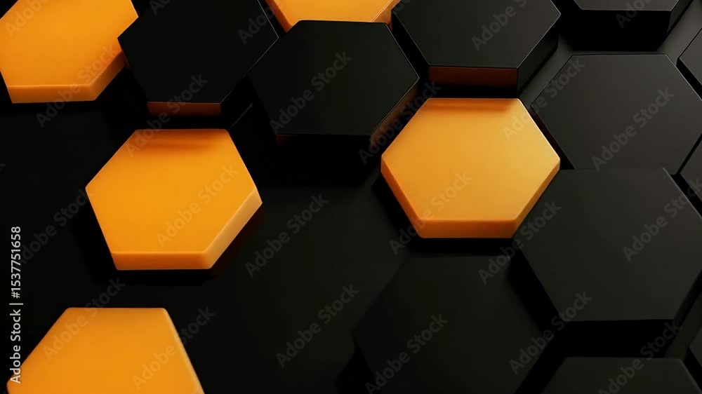 Poster black and orange abstract background with hexagonal shapes, modern design