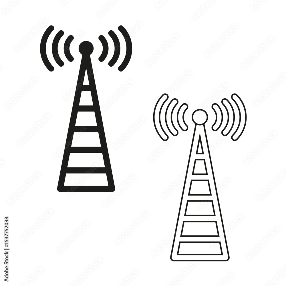 Poster antenna signal symbol. vector broadcast icon. black tower shape. wireless communication element.