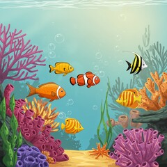 Fototapeta premium tropical fish and coral reef
