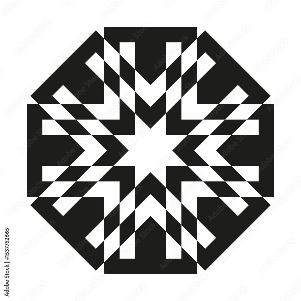 Poster octagon star shape. bold abstract form. geometric black vector. sharp pointed icon.
