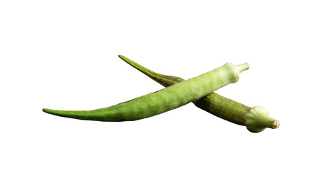 two okra vegetables isolated on white