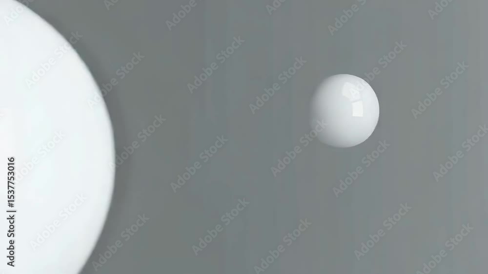 Poster white spheres floating in a white space, creating a minimalist abstract design