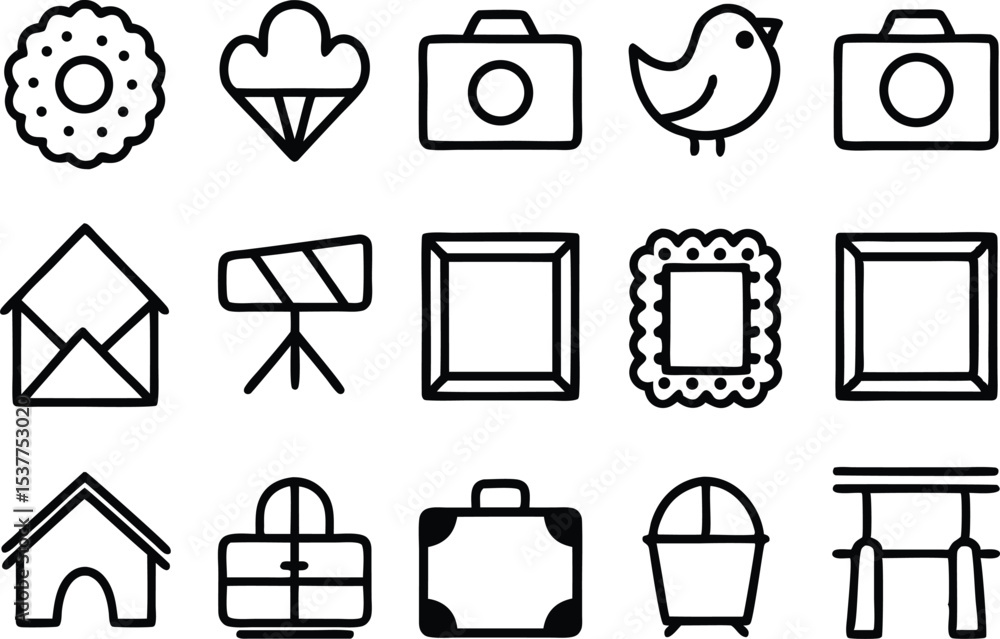 Poster empty nest outline icon set isolated on transparent background