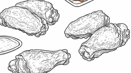Detailed illustrations of chicken wings and drumsticks.