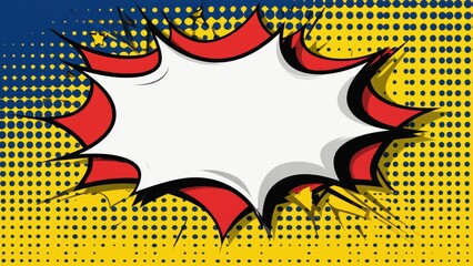 Comic book-style speech bubble, yellow and blue background