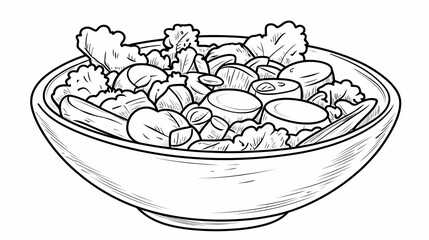 Hand-drawn illustration of a vegetable salad in a bowl.