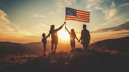 american flag on a sunset