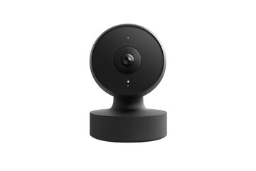 Sleek black circular security camera on a stand