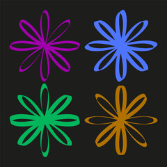 Obraz premium Multicolor flower icons. Abstract petal shapes. Vector floral symbols. Vibrant color graphic.