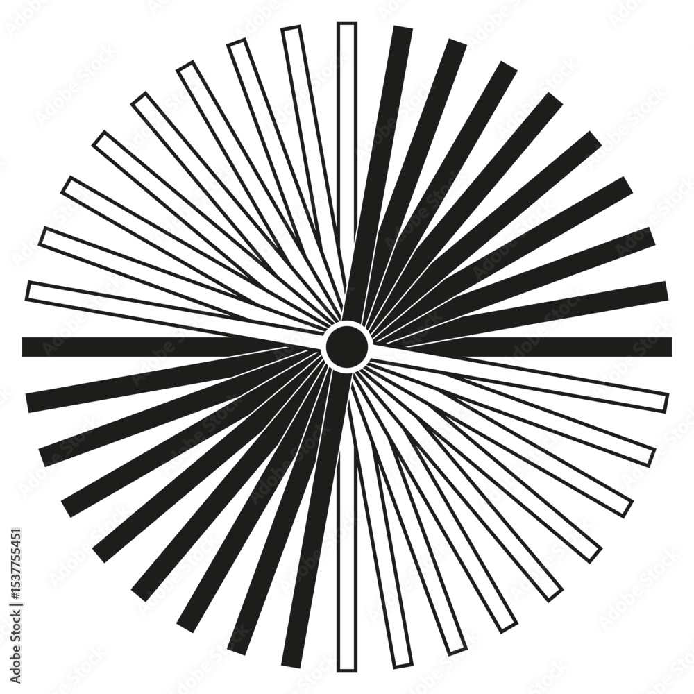 Poster radial stripe icon. bold contrast wheel. dynamic spin shape. vector optical pattern.