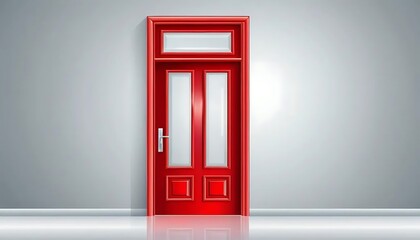 Vivid red door offers a symbolic pathway amidst a serene grey backdrop