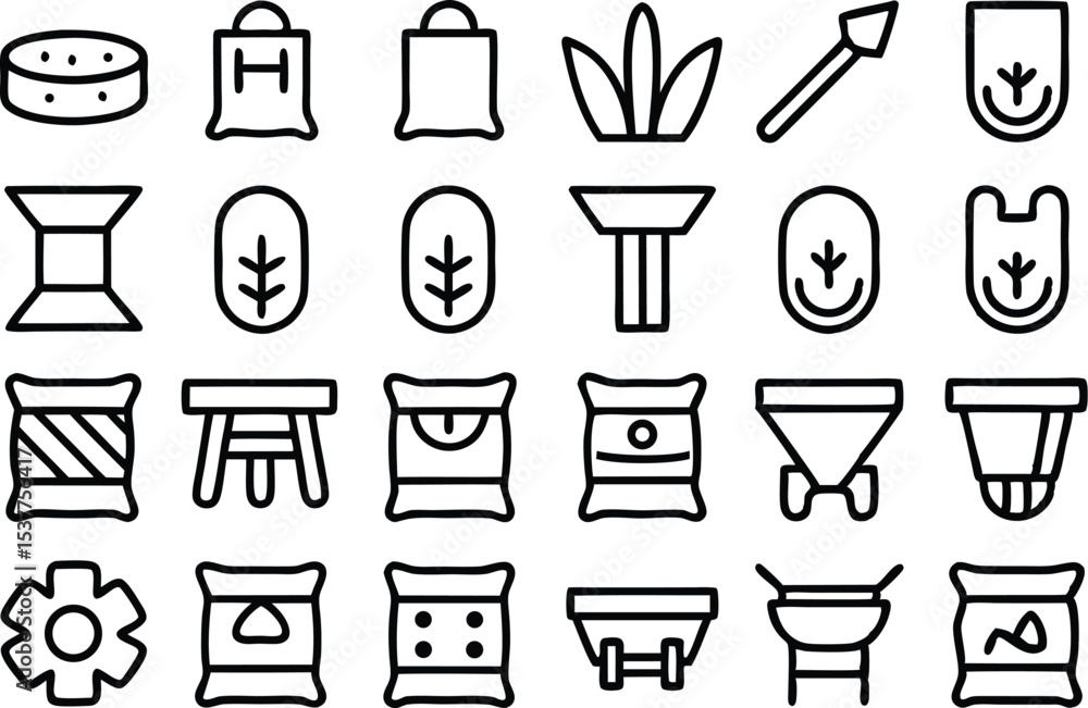 Poster outline fall fertilization icons set isolated on transparent background
