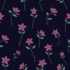 Seamless floral design with pink flowers on dark blue background. modern vector flower pattern for fabric prints, wallpaper, stationery and textiles. eps10