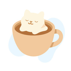 A whimsical cat-shaped marshmallow floats in a cup of warm coffee, bringing joy and playfulness to the cafe atmosphere on a calm afternoon.
