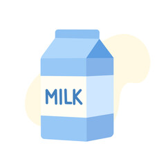 A milk carton stands upright, showcasing a light blue color scheme and a prominent label. The design is simple and modern, emphasizing freshness and purity.
