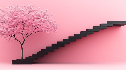 staircase with pink flowers