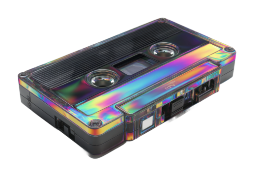 Retro cassette tape collection home studio digital media creative space nostalgia cut out png