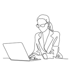 One Line Art Female Business Office Worker – Continuous Line Drawing Illustration for Professional, Editorial, and Website Design Element
