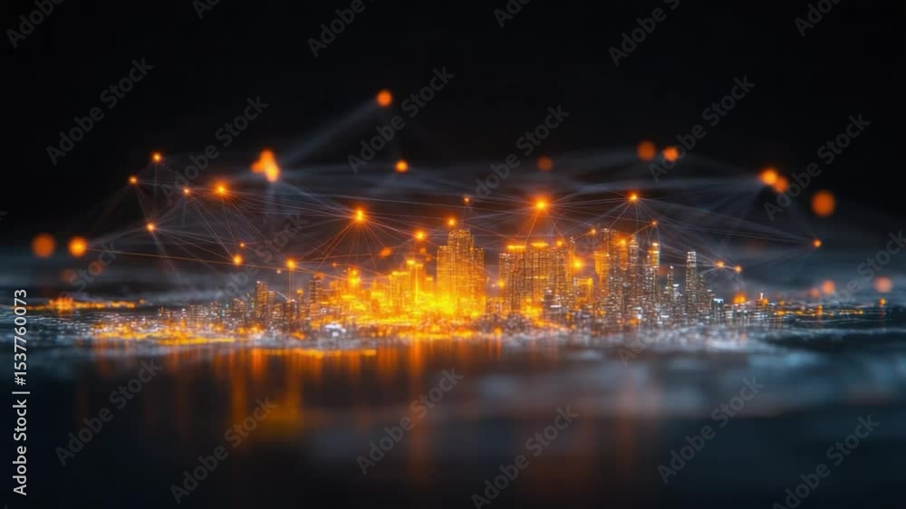 Poster digital cityscape: an abstract digital rendering showcases a vibrant city skyline interwoven with a 