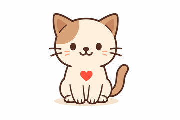 Obraz premium Illustration of a cute cartoon cat with a heart on its chest and brown and white fur design look