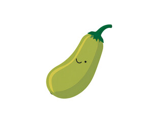 Cartoon Zucchini with a Smiling Face and Green Stem on Transparent Background