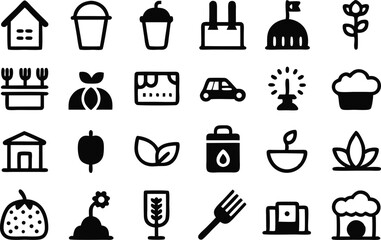 Farm composting outline icons set isolated on transparent background