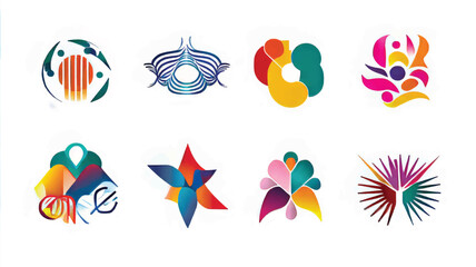 Abstract Symbols and Creative Icons: Colorful Logo Designs Featuring Modern Art and Geometric Shapes for Unique Brand Identity in Digital Art and Visual Communication