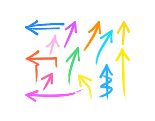 Handdrawn colorful arrows pointing in various directions with a playful artistic style