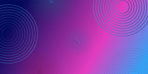 Fototapeta premium Abstract background of blue, pink and turquoise curve circles with haltones. Vector illustration