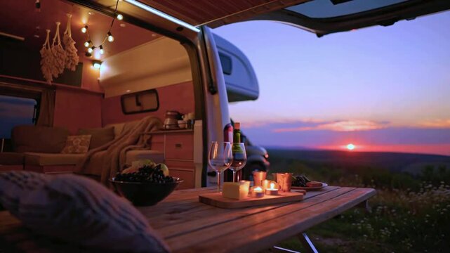 4K Video of Van Life Goals: Romantic Camper Sunset Dinner | Luxury RV Glamping & Travel Inspiration