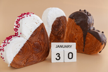 30 January National Croissant Day holiday calendar date celebration greeting card Heart shaped...