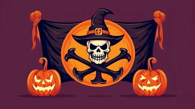 Pirate flag with Halloween pumpkins, eerie design, flat design illustration.